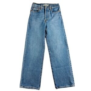 Levis Jeans Womens 25 Ribcage Straight Ankle Blue Denim High Rise Red Tab Cotton